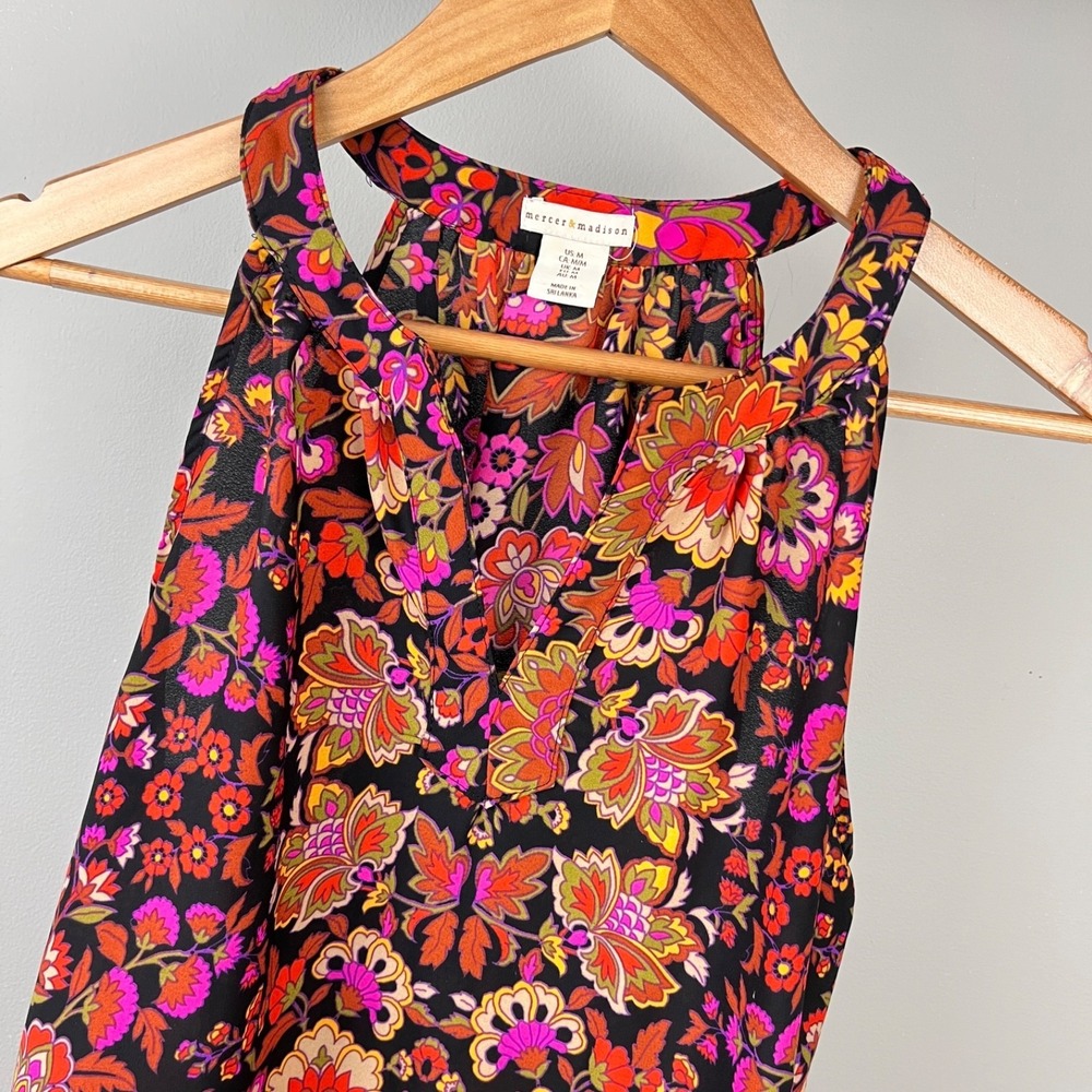Mercer & Madison Halter Style Tank Top Womens M Bright Colorful Floral Boho